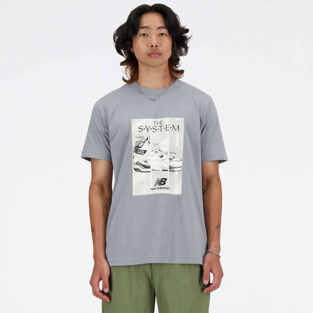 МЪЖКА ТЕНИСКА NEW BALANCE MT41595YST POSTER TEE ТЪМНОСИВА - lotus-sport.bg